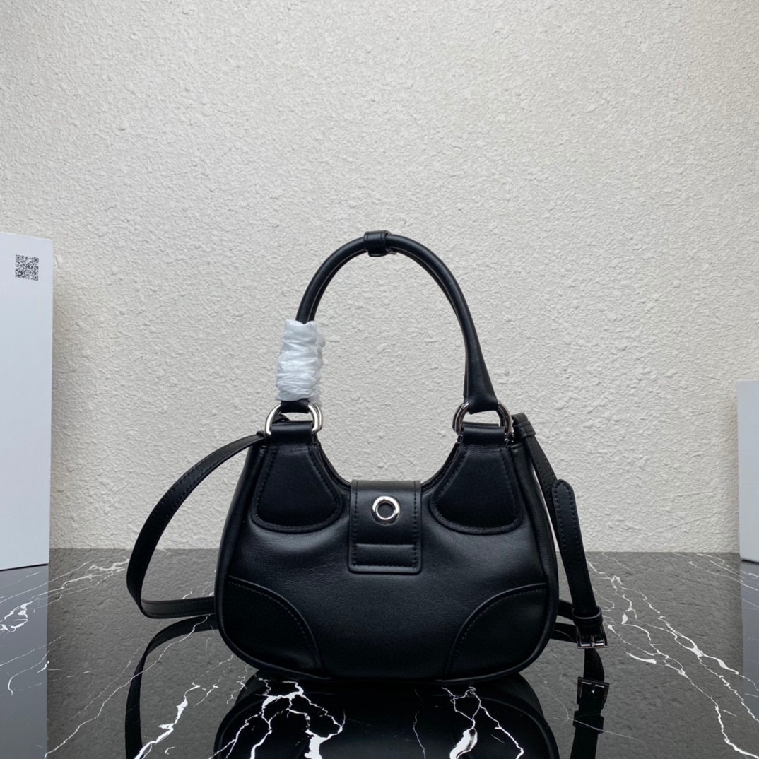 Prada Moon Padded Nappa Leather Hobo Bag Black 1BA381